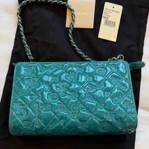 Chanel Turquoise Embossed Shoulder Bag